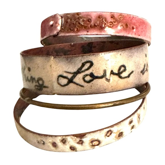 Enameled Bangle Bracelets Jewelry Set of 4, Pink Cream Gold - Picture 1 of 4